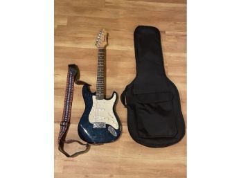 Electric Blue Guitar By Johnson. Black Protective Case And Guitar Strap Included.
