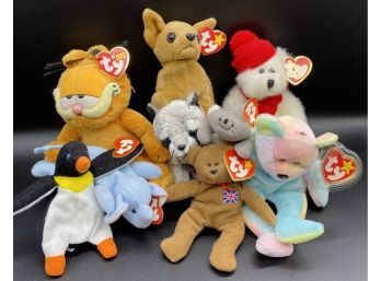 Beanie Babies And Teenie Beanie Babies, 9 Count Including Birthday Bear And Garfield. Tags Attached