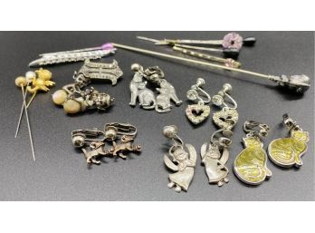 Set Of 6 Earrings, 1 Pin, And Hair Accessories! Lovely Collection Of Antique Jewelry