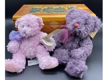 Two RUSS Teddy Bears With Original Tag, Plus Unique Box With Cottage Picture On Top
