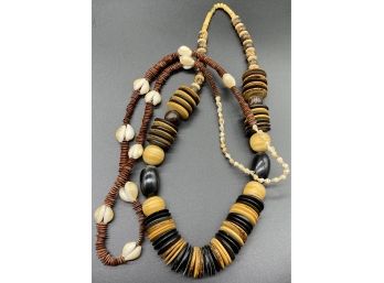 Lovely Natural Wood Statement Necklace, Plus Seashell Necklace