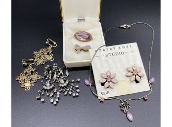 Elegant Collection Of Purple And Gold Jewelry, Including Dainty Necklace With Purple Accents