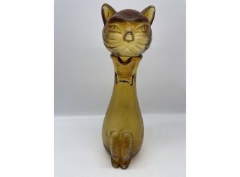 Vintage Mid Century Modern Amber Cat Textured Glass Decanter!! Very Unique