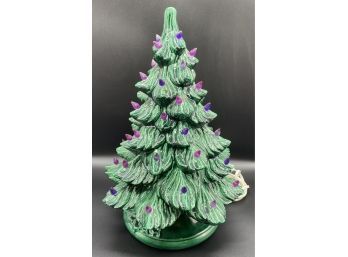 Vintage Light Up Ceramic Christmas Tree With Purple Lights In WORKING CONDITION!