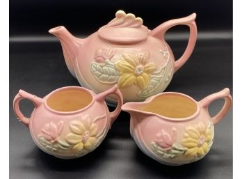 Beautiful Pink HULL Teapot With Cream And Sugar Set