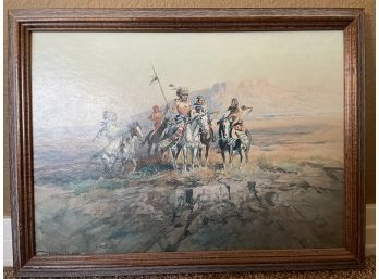 Native American Copy Print By Charles Marion Russell, Signature In Bottom Corner.