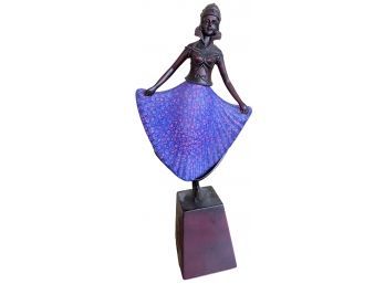 In The Style Of Art Nouveau Bronze Dancing Women Figural Table Lamp W Glass Lighted Skirt