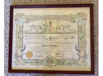 Shellback Certificate, Edward Salter USS Tuscaloosa 1936, 21 X 17