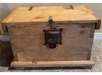 Rustic Wooden Chest With A Wrought Iron Key Lockkey Included!