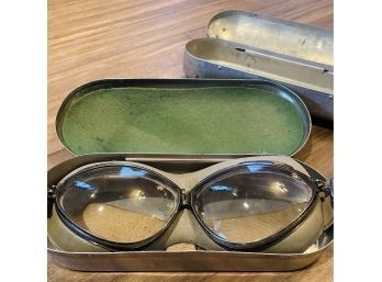 Antique Aviation Goggles With Case, Plus Additional Case