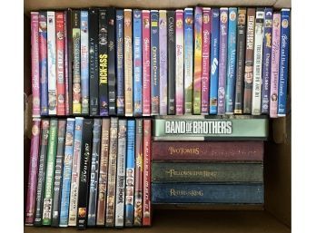 Box Of DVD Movies, Including Lord Of The Rings Trilogy, Band Of Brothers, Kids Movies And More!