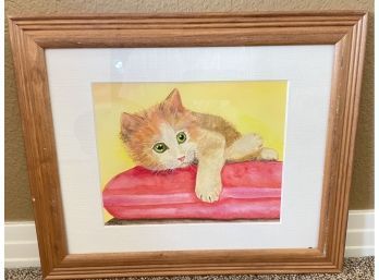 Charming Kitten Water Color Art By D. Andres-signed In Bottom Corner