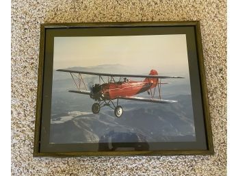 Framed Small Red Airplane Photo, 21 X 17