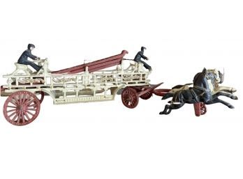 Dent Cast Iron Ladder Fire Truck, Three Moveable Horses, Two Conductors, Three Ladders!