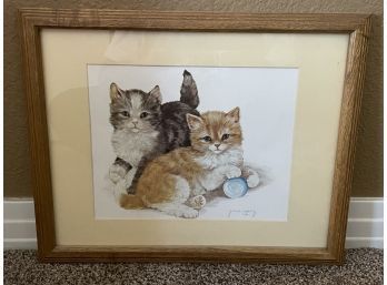 Adorable Kittens Framed Print By Grace Lopez, Signature In Bottom Corner