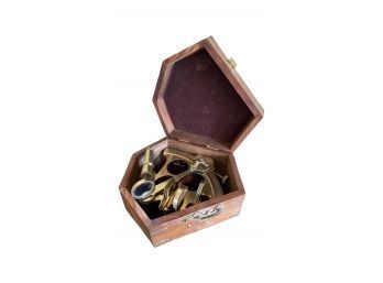 Brass Sextant With Custom Wooden Box With Key