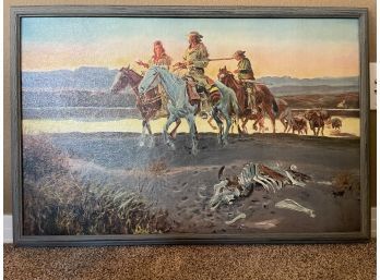 Cattle Ranchers Artwork By Charles Marion Russell, Signed In Bottom Corner Canvas Art Print Reproduction.