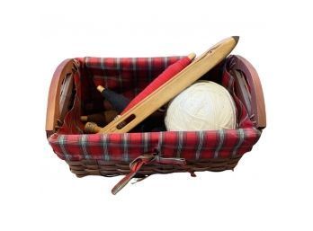 Nice Basket Of Yarn And Knitting Supplies