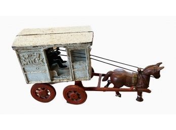 COLLECTIBLE Antique Dent Cast Iron Horse Carts, Fresh Milk Cart And Wagon With 8 Horses Pulling