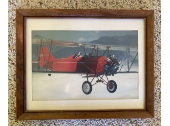 Framed Red Airplane Photo, 14 X 11