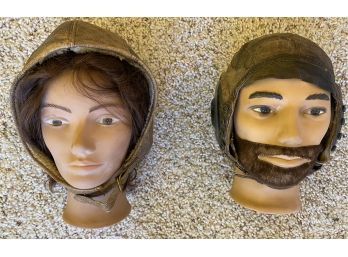 Manikin Heads With Air Pilot Leather Caps, Male/Female