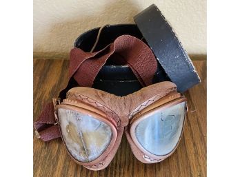 Antique Aviation Goggles In Hard Case