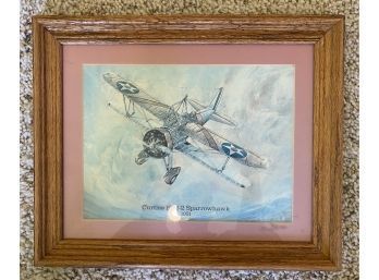 Curtiss F9C-2 Sparrowhawk 1931 Framed Andframed And Signed Print, 16 X 13