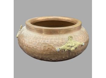 Hammered Brass Pot / Bowl With Lion Handles