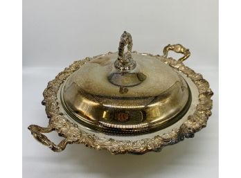 Stunning Large Silver Plate Serving Bowl With Glass Ovenware Insert And Lovely Detail