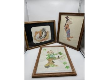 Collection Of I Drawings Including Goofy, Lucky Leprechaun, And Flower