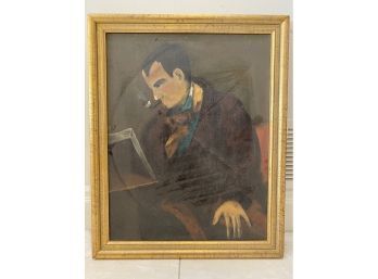 Vintage Framed Art, Signed By Gooch Feb 28 '61, Man With Pipe, 18 X 23 Inches