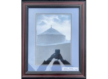 Large Photograph Of Patmos, Greece With Blue Matte And Red Wood Frame