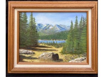 Paint On Canvas Of Mountain Landscape, Wooden Frame