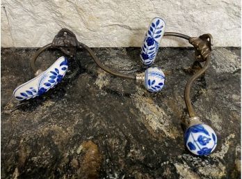 Pair Of Lovely Wall Hooks With Blue And White Design And