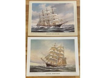 Pair Of Paper Prints Of Ships With Historical Info On Back