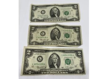 Collection #2 Of United States Two Dollar Bills, 3 Count