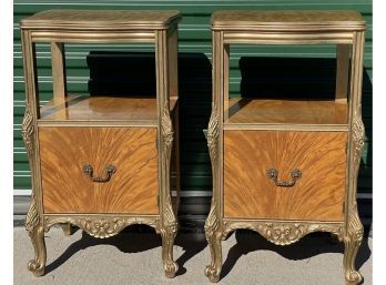 Gorgeous Pair Of French Inspired Nightstands With A Lovely Gold Finish