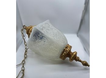 STUNNING Antique Gold And Glass Hanging Lamp. Beautiful Flower Details