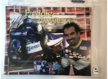 Signed Freddie Camarena Drag Racing Photo In Plastic Sleeve