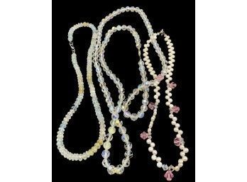 Three Darling Bead Necklaces, One With Lovely Pink Accents