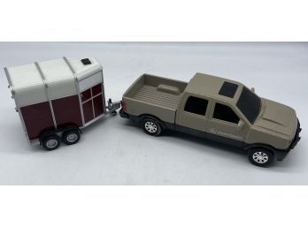 John Deere Tan And Black Pick Up Truck Figurine And Trailer Attachment