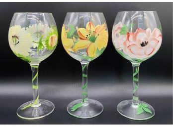 Gorgeous Hand Painted Wine Glasses, Set Of 3