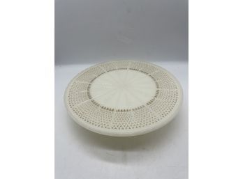 Vintage White Milk Glass With Gold Accent Pedestal Cake Plate