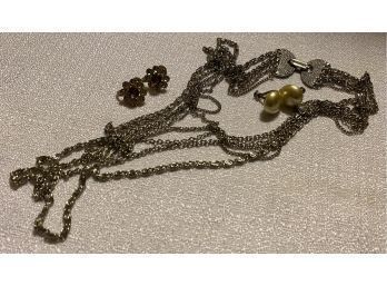 Layered Chain Necklace And Two Lovely Pairs Of Earrings