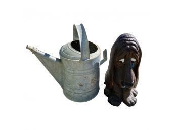 Watering Can, Plus Adorable Dog Lawn Statue Standing 14 Inches