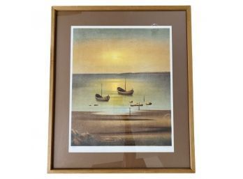 Beautiful Framed Art Of Sunset Beach. Numbered 347/375 Lithograph Signed By Artist