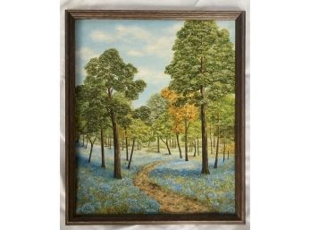 Lovely Landscape Painting Of Trees And Trail In Wooden Frame