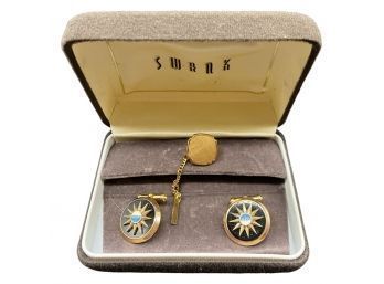 Vintage SWANKS Mens Cuff Links, 10K Gold, Plus Matching Tie Tack