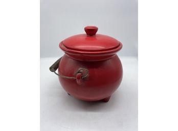 Red Ceramic Beanpot With Lid And Bail Handle