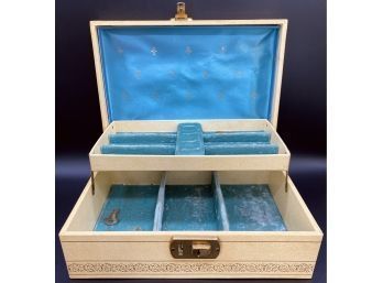 Antique Velvet-lined Jewelry Box With Matching Key